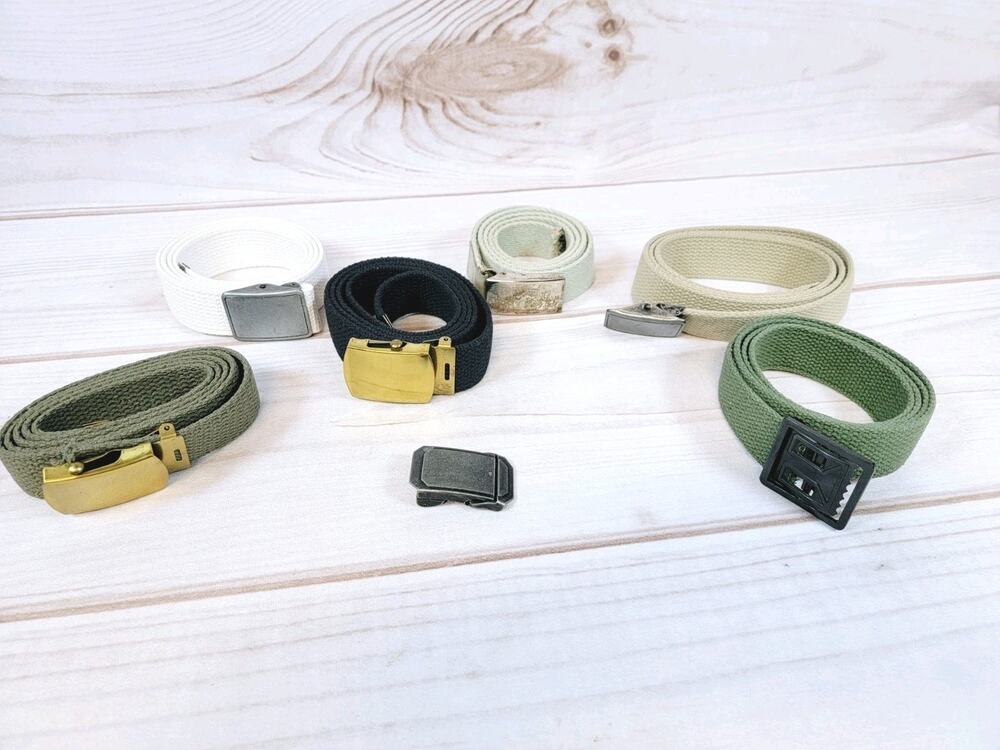 Lot Of 6 Vintage U.S. Military Solid Brass Belt Buckles And Belts. READ